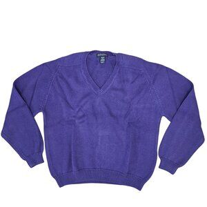 Lands End NWT Womens drifter Cotton V-Neck Sweater Purple Size L 14-16